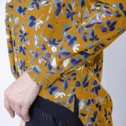 Leaves Print V-Neck Blouse - Yellow & Orange -Transcend Sales afry5vdxfmwkc454ypm5