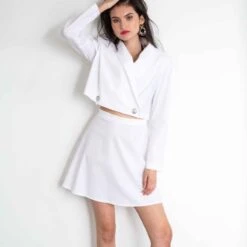 Cropped Blazer In White Cotton -Transcend Sales aht8tavqgpztw7eimdcz