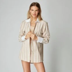 100% Organic Linen Stripe Shirt Beige -Transcend Sales altwlwo4mzjf3fmj3gwq