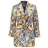 Ascot-Tie Blouse And Abstract Print -Blue