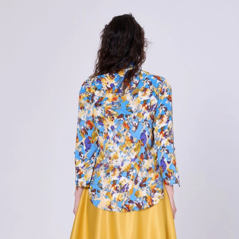 Ascot-Tie Blouse And Abstract Print -Blue 5 Ascot-Tie Blouse And Abstract Print -Blue - Image 5