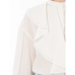 Asymmetrical Ruffle Blouse In Ivory White -Transcend Sales asymmetrical ruffle blouse in ivory white 3cf10532eefc9c4db215a2b6b06eae14