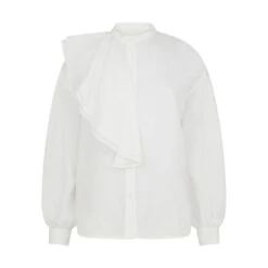 Asymmetrical Ruffle Blouse In Ivory White