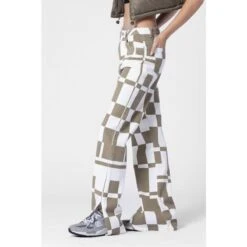 Beige & White High Waisted Cotton Denim Pants -Transcend Sales beige white high waisted cotton denim pants 6aee7be48004b14616abd364f3cd2925