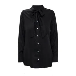 Black Tie-Neck Lyocell Shirt