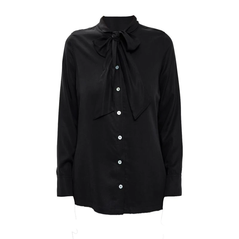 Black Tie-Neck Lyocell Shirt 1 Black Tie-Neck Lyocell Shirt