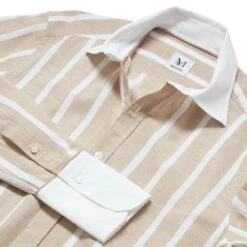 100% Organic Linen Stripe Shirt Beige -Transcend Sales byd79n4u6fcqubakh3de