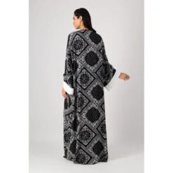 Classic Abaya Cut With Belt In Printed Black Paisley Rayon -Transcend Sales d5ueihkvxairjxsa2qbk