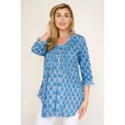 Sophie Cotton Shirt In Blue & White Peacock Swirl -Transcend Sales d9og9rfmoid0ge9gkvtp