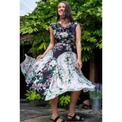 Kelly Dress Black & Cream Botanical Print -Transcend Sales doh2gq8fzdzxa3ot9vgu