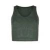 Rib V-Neck Cropped Tank - Heather Forest Green