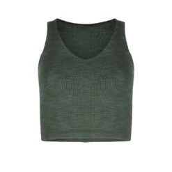 Rib V-Neck Cropped Tank - Heather Forest Green