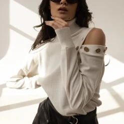 Viscose Blend Turtleneck White Sweater -Transcend Sales dzywoz6rxnrcd22yf31y