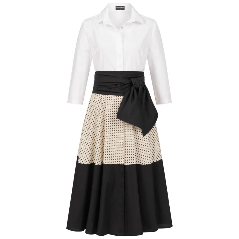Dotted Colorblock Shirtdress With Tie Belt 1 Dotted Colorblock Shirtdress With Tie Belt