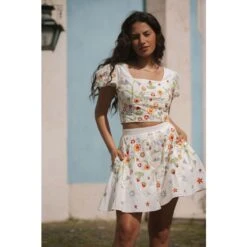 Eliza Embroidered Organic Cotton Flared Shorts 11 Eliza Embroidered Organic Cotton Flared Shorts -Transcend Sales eliza embroidered crop top c3ea81a2fec970f34a13bacf4aac3ca8