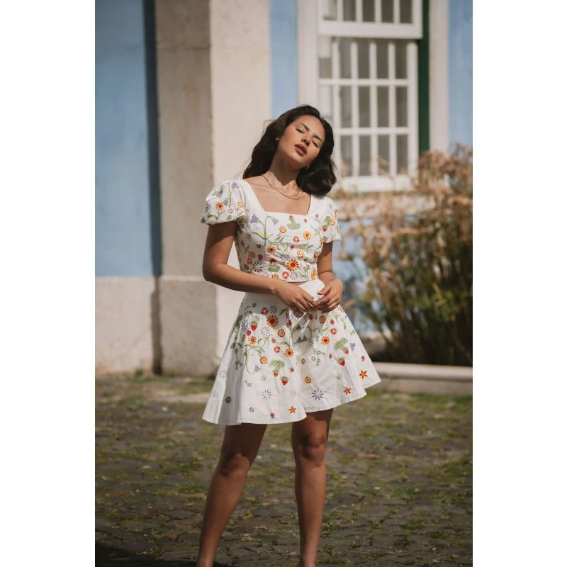 Eliza Embroidered Organic Cotton Flared Shorts 2 Eliza Embroidered Organic Cotton Flared Shorts - Image 2