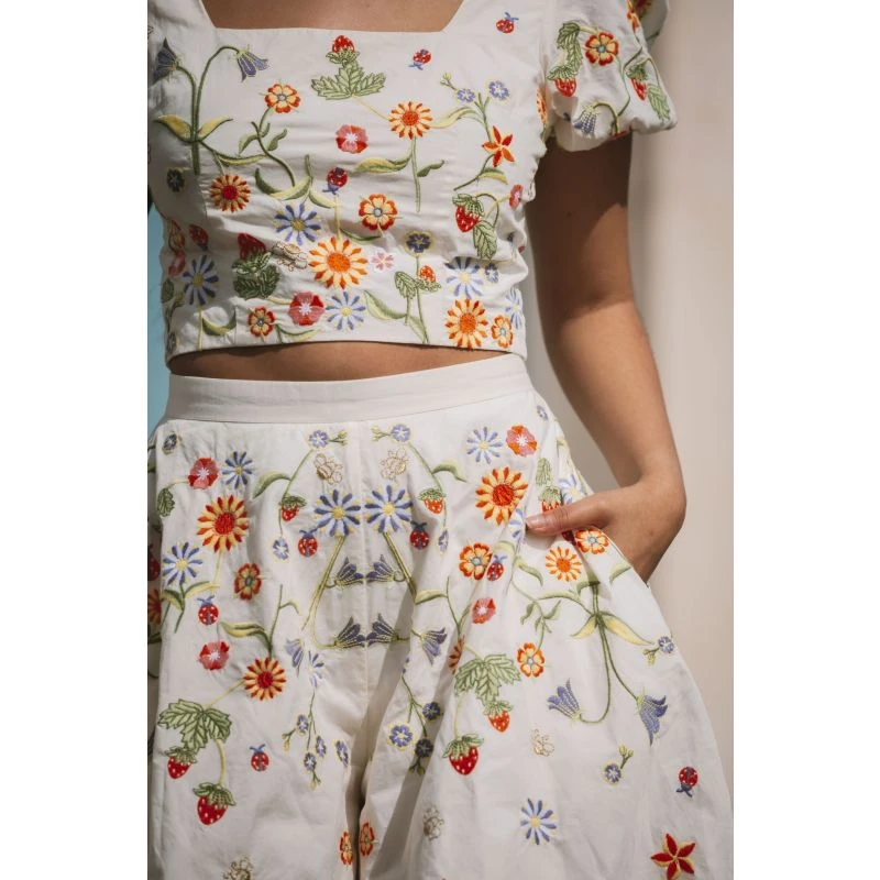 Eliza Embroidered Organic Cotton Flared Shorts 3 Eliza Embroidered Organic Cotton Flared Shorts - Image 3