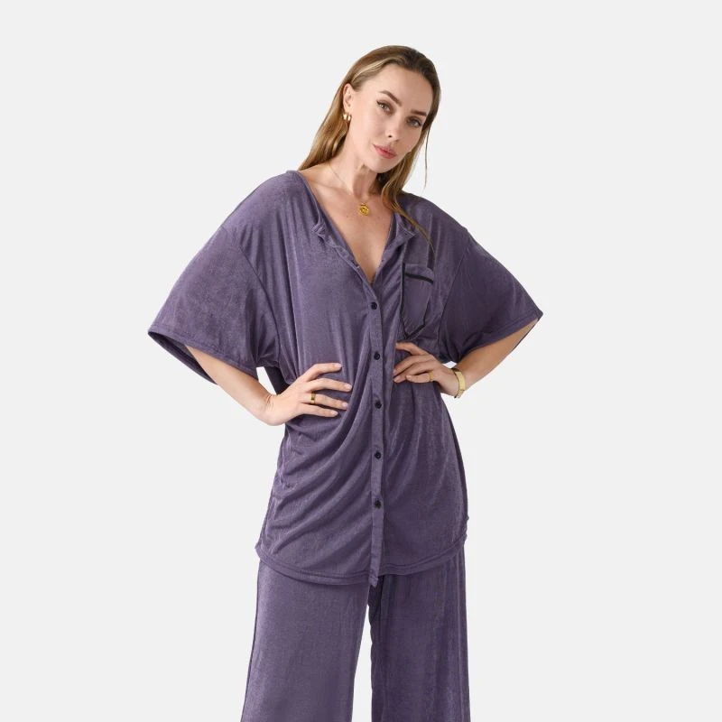 Eve – Shimmering Oversized Button Shirt Purple 2 Eve – Shimmering Oversized Button Shirt Purple - Image 2