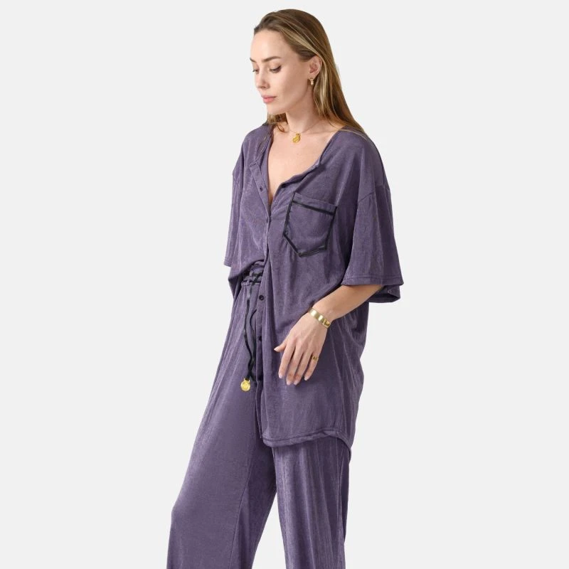 Eve – Shimmering Oversized Button Shirt Purple 3 Eve – Shimmering Oversized Button Shirt Purple - Image 3