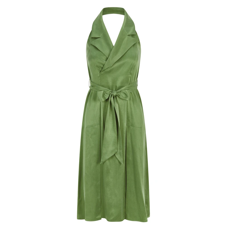 Halter Neck Midi Tuxedo Dress - AvocadoGreen 1 Halter Neck Midi Tuxedo Dress - AvocadoGreen