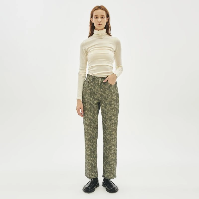 Fake Fur Printed Recycle Jeans - Green 4 Fake Fur Printed Recycle Jeans - Green - Image 4