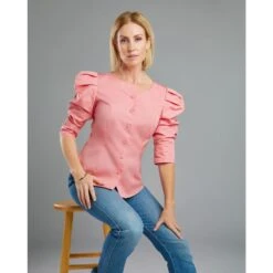 Mauveglow Martina Cotton Ruched Sleeve And Asymmetrical Neckline Blouse -Transcend Sales fhwnyanmhwbccqfg0vdt