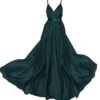 Satin Long Dress Dark Emerald Green