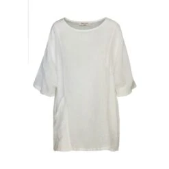 Front Right Pocket Linen Gauze Curve Blouse - White