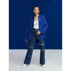 High-Waisted Ripped Blue Jeans -Transcend Sales g4dlfroi6vdlsihnspob