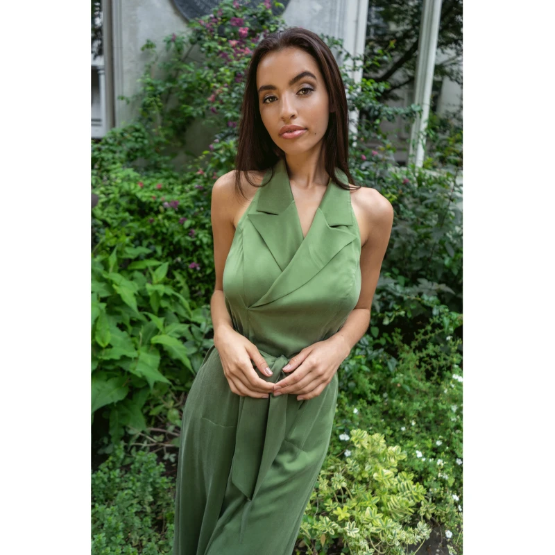 Halter Neck Midi Tuxedo Dress - AvocadoGreen 5 Halter Neck Midi Tuxedo Dress - AvocadoGreen - Image 5