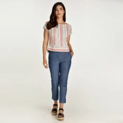 Coral Striped Linen Style Top -Transcend Sales go5zwitacp0esnjcmzms