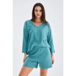 100% Cotton Elastic Waist Shorts - Turquoise -Transcend Sales ipj4m4aaju5cdvaosdoq