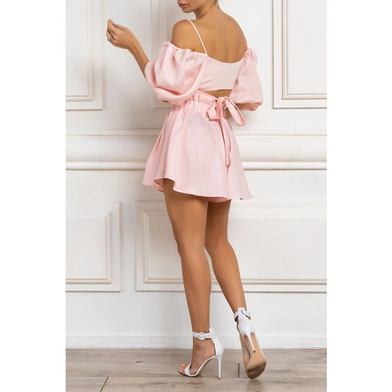 High Waist Linen Flowy Shorts In Pink 3 High Waist Linen Flowy Shorts In Pink - Image 3