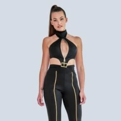 Cynosure Bodysuit With Golden Details In Black -Transcend Sales izokbtsxvl436ca0o9xj