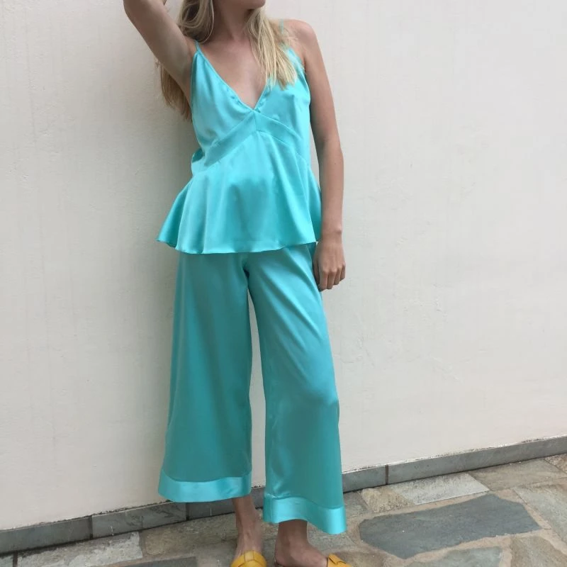 Dione Silk Top Turquoise 2 Dione Silk Top Turquoise - Image 2