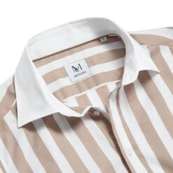 100% Organic Linen Stripe Shirt Beige -Transcend Sales kl8ubq8hbgd3zsaj8o8o