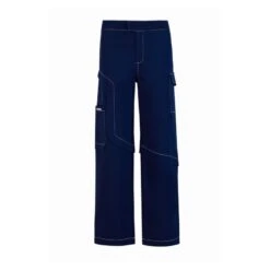 Kntlgy Navy Blue Cotton Baggy Cargo Pants