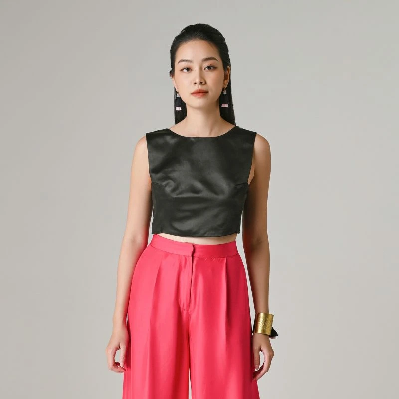 Lacquer Silk Crop Top - Lanh My A 2 Lacquer Silk Crop Top - Lanh My A - Image 2