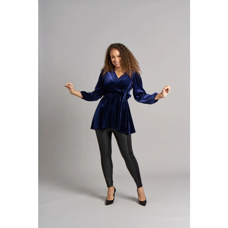 Leila Velvet Wrap Top - Blue 2 Leila Velvet Wrap Top - Blue - Image 2