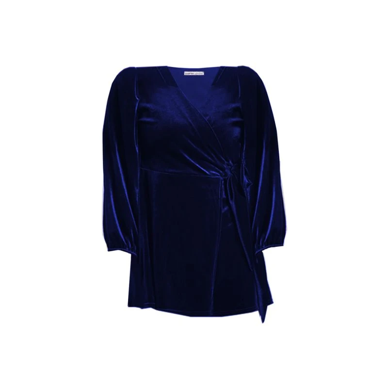 Leila Velvet Wrap Top - Blue 1 Leila Velvet Wrap Top - Blue