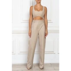 Beige Pinstripe Corset Crop Top -Transcend Sales lkc6rh5xw9woedmxdb4b