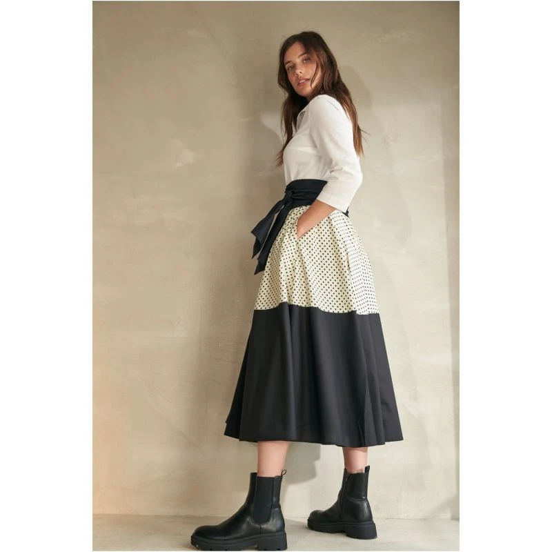 Dotted Colorblock Shirtdress With Tie Belt 3 Dotted Colorblock Shirtdress With Tie Belt - Image 3