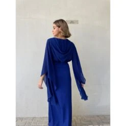 Hooded Chiffon Top- Blue -Transcend Sales lyoie4f64oot8xzv7mkj
