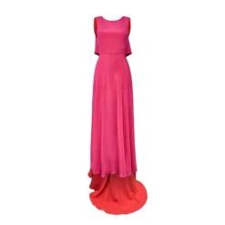 Magenta & Red Gown With Open Back