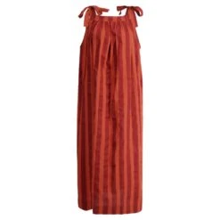 Maxi Mimi Adjustable Shoulder Tie Organic Cotton Long Maxi Dress With Side Pockets In Clay Cabana Stripe Block Print
