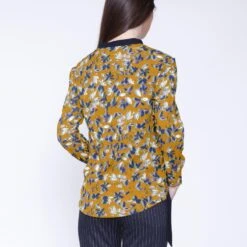 Leaves Print V-Neck Blouse - Yellow & Orange -Transcend Sales mhlghcvowtzjowdvubzv