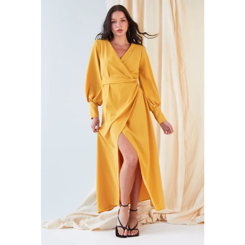 Mustard Maxi Wrap Dress 2 Mustard Maxi Wrap Dress - Image 2
