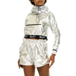 Blltt High-Collar Metallic Nylon Top Argento -Transcend Sales nkqgouk244eyl0moefro