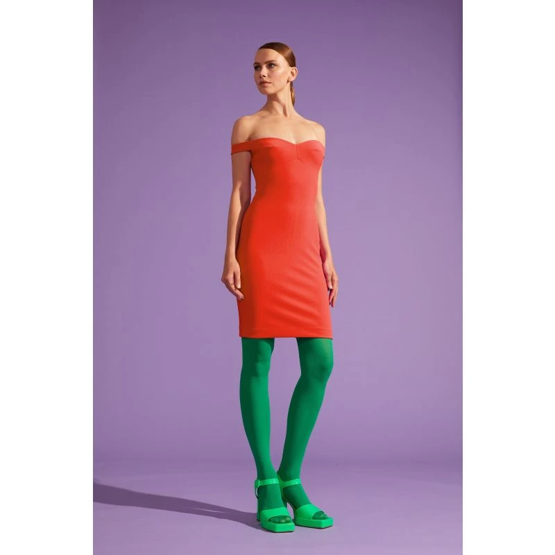 Off-Shoulder Sweetheart Dress - Burnt Red 2 Off-Shoulder Sweetheart Dress - Burnt Red - Image 2