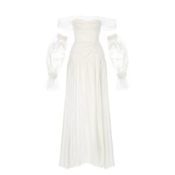 Off The Shoulder A-Line Bridal Gown With Pleated Bodice Amina